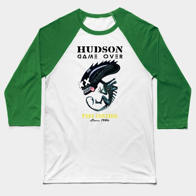 Hudson Game Over Pest Control Baseball T-Shirt by DistractedGeek